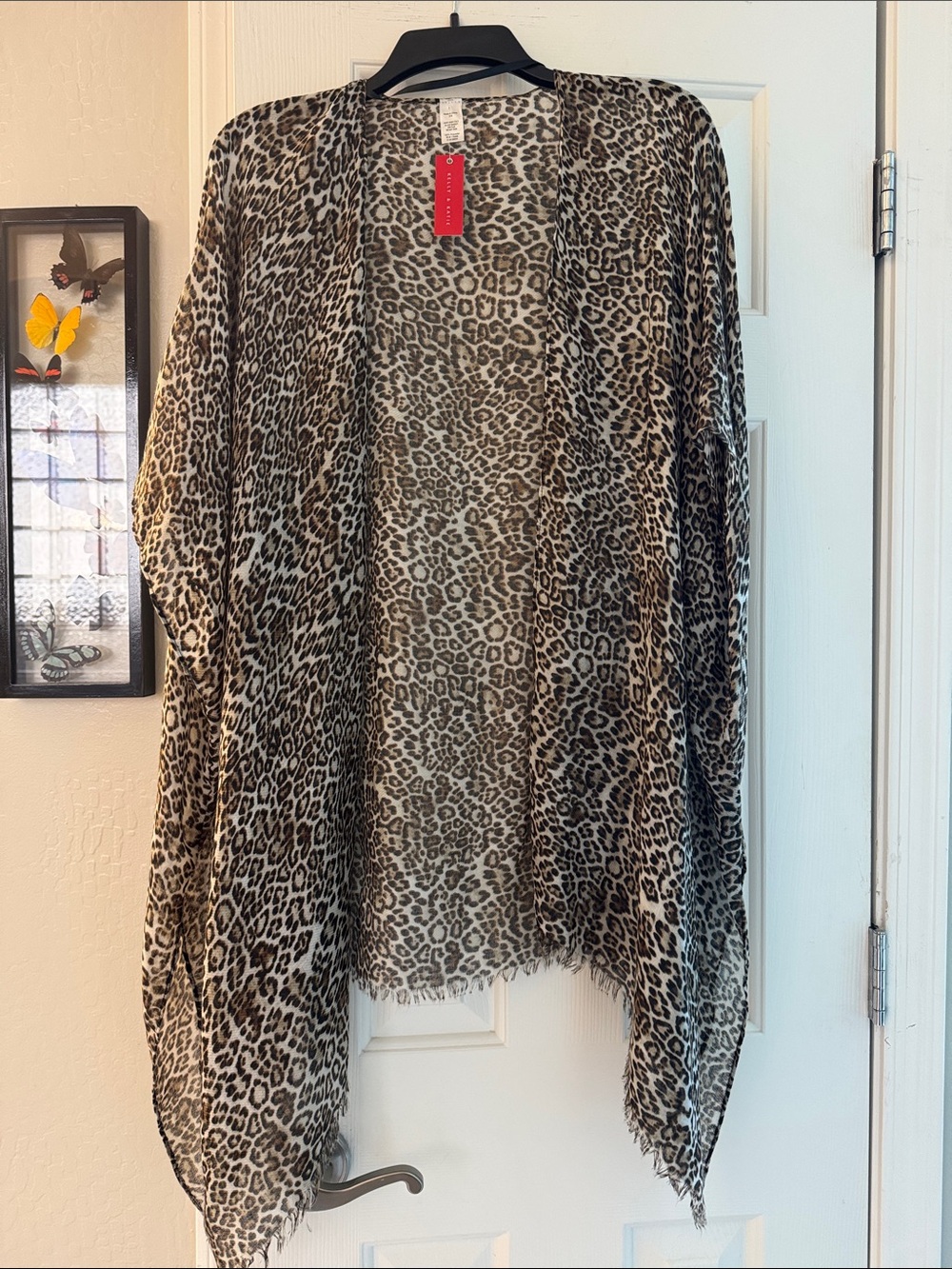 NWT Kelly & Katie Leopard Print Sheer Short Sleeve Wrap Cardigan Top